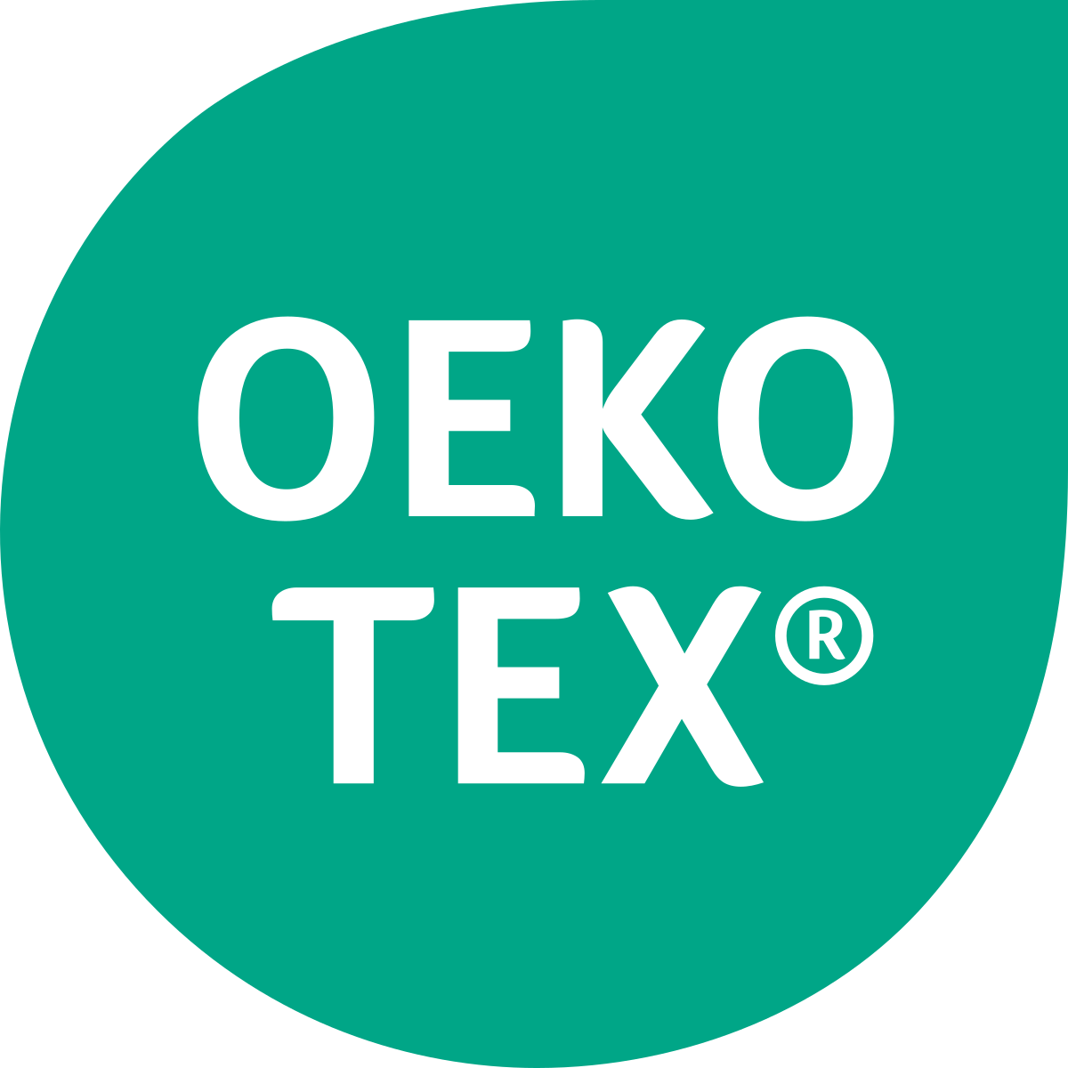 OEKO-TEX Zertifizierungssiegel in Grün mit weißer Schrift
