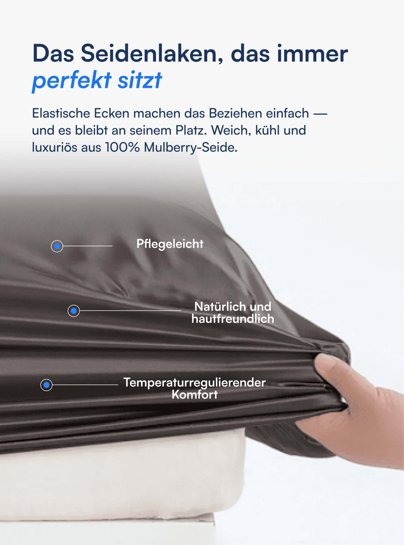 Spannbettlaken aus 100 % Maulbeerseide (OEKO-TEX) Dunkelgrau