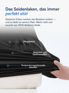 Spannbettlaken aus 100 % Maulbeerseide (OEKO-TEX) Schwarz
