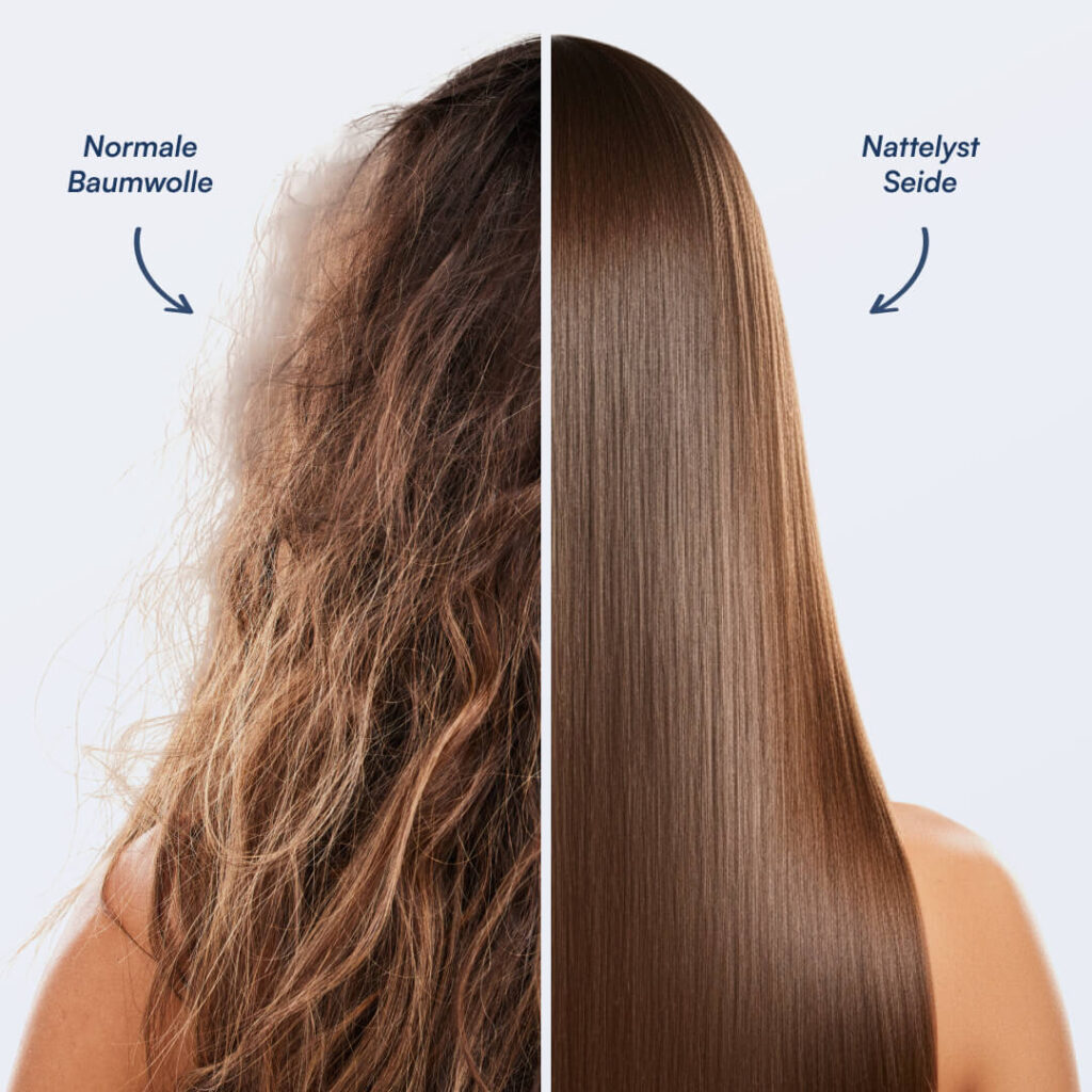 Links krauses, frizziges Haar; rechts glatt und glänzend durch seidenartige Wirkung