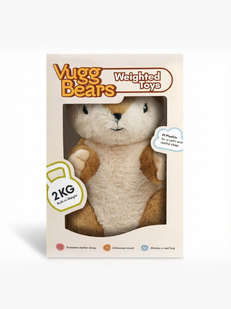 Gewichtetes Kuscheltier Otter in der Verpackung mit 2 kg integriertem Gewicht, weicher Plüsch in Braun und Creme