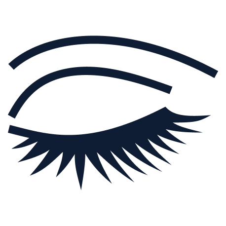 Stilisiertes geschlossenes Auge mit langen fächerförmigen Wimpern und geschwungener Augenbraue