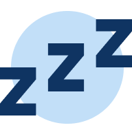 Drei dunkelblaue Z-Buchstaben vor hellblauem Kreis, Symbol für Schlaf oder Ruhe.