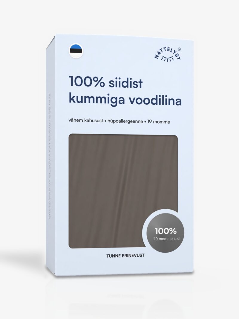 Siidist kummiga voodilina (100% mulberry siid, OEKO-TEX), tumehall