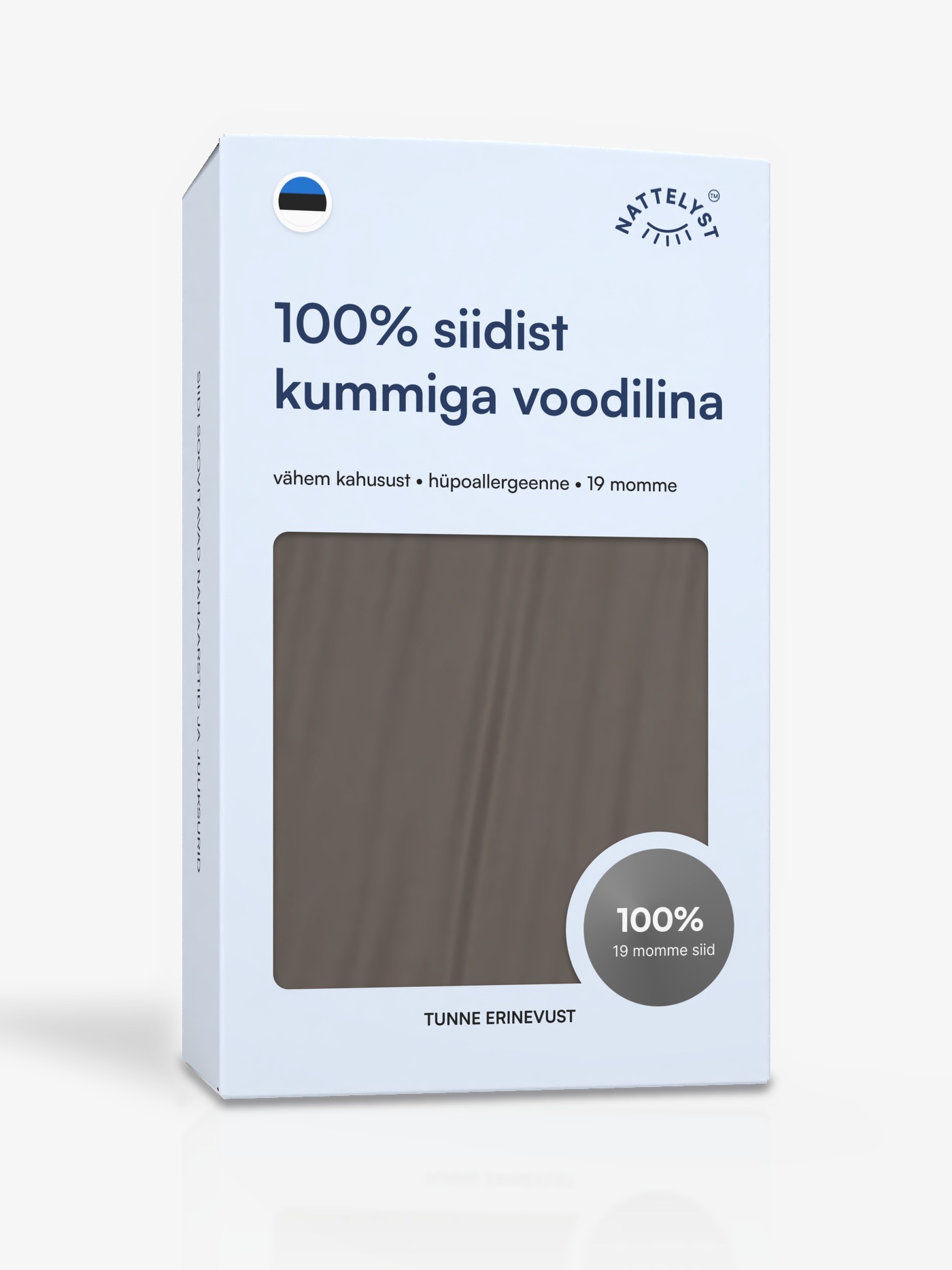 Siidist kummiga voodilina (100% mulberry siid, OEKO-TEX), tumehall