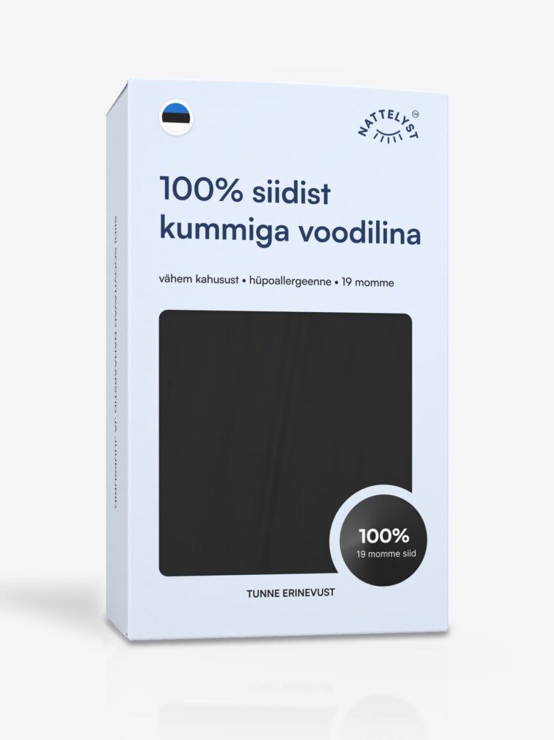 Siidist kummiga voodilina (100% mulberry siid, OEKO-TEX), must