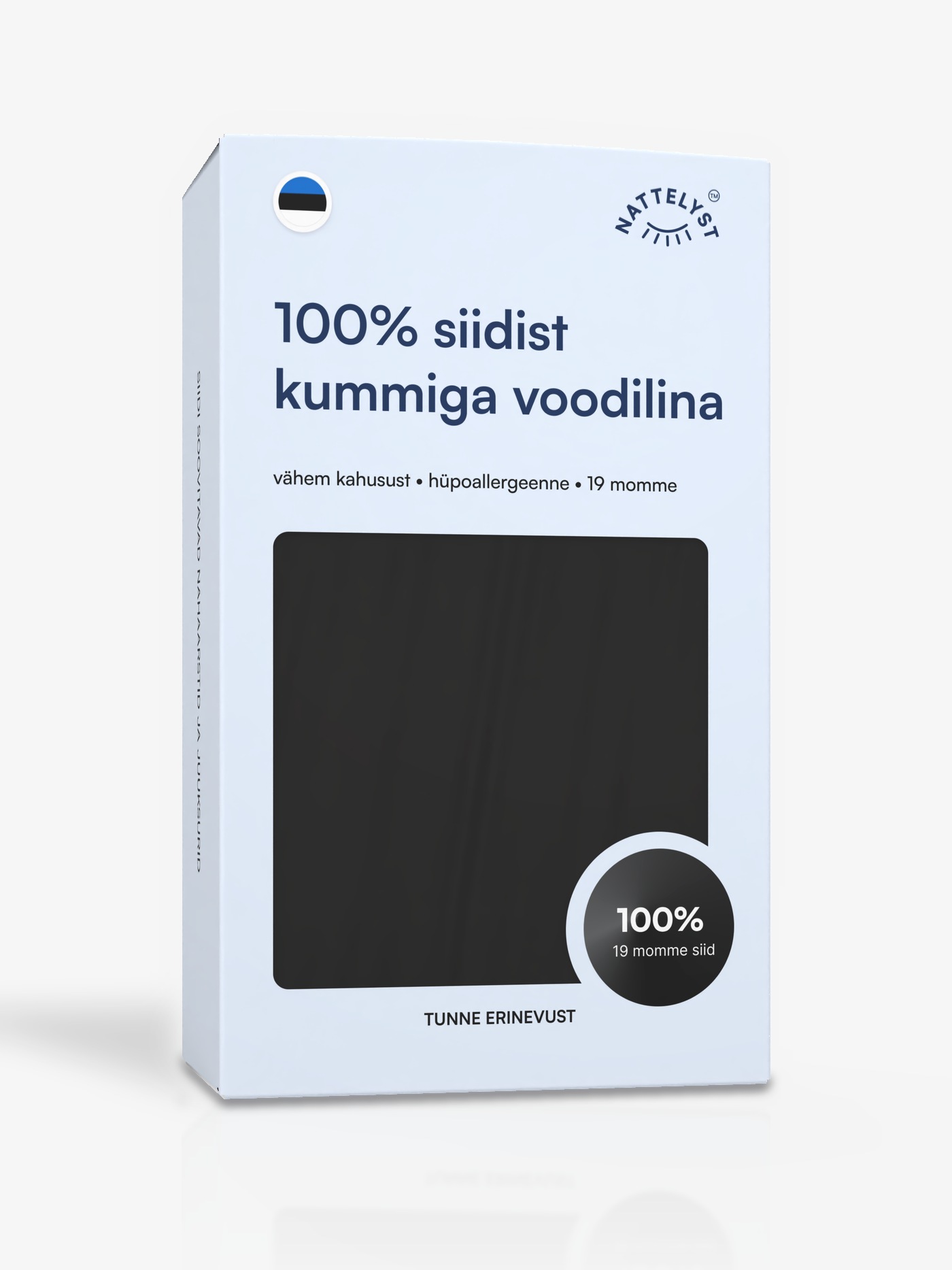 Siidist kummiga voodilina (100% mulberry siid, OEKO-TEX), must