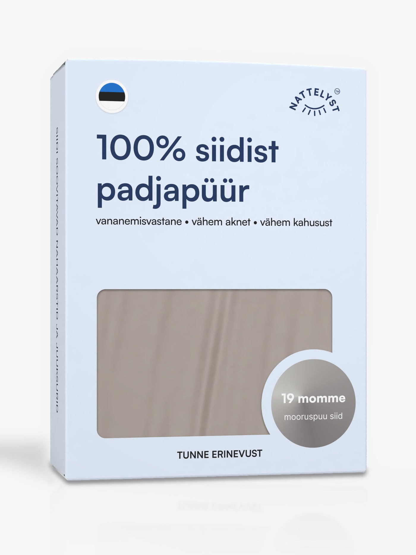 Siidist padjapüür (100% mulberry siid, OEKO-TEX), helehall